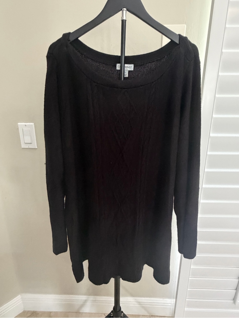 Catherines Plus Size Black Cable Knit Oversized  Lagenlook Tunic Sweater